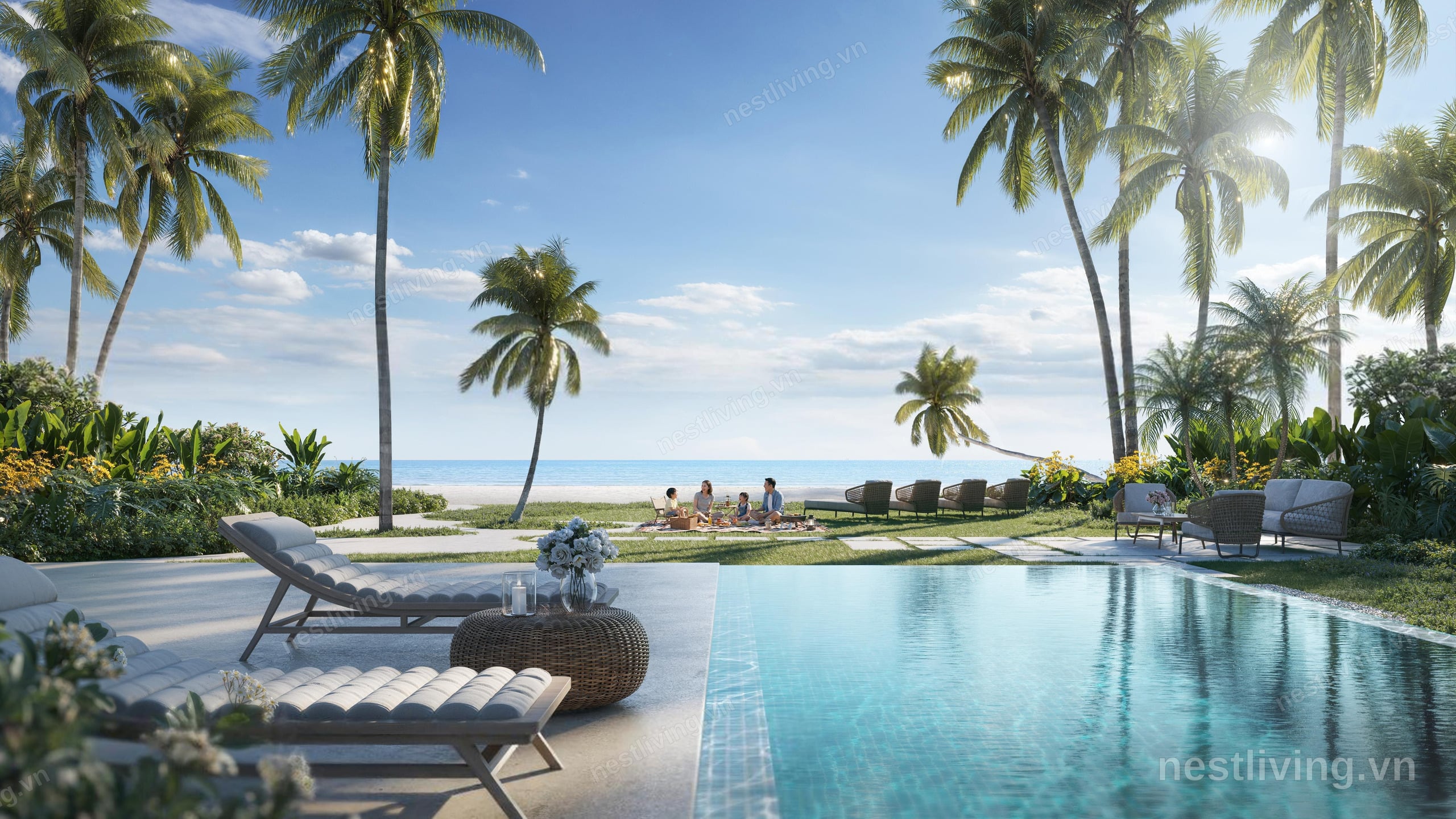 Pool and beach lawn