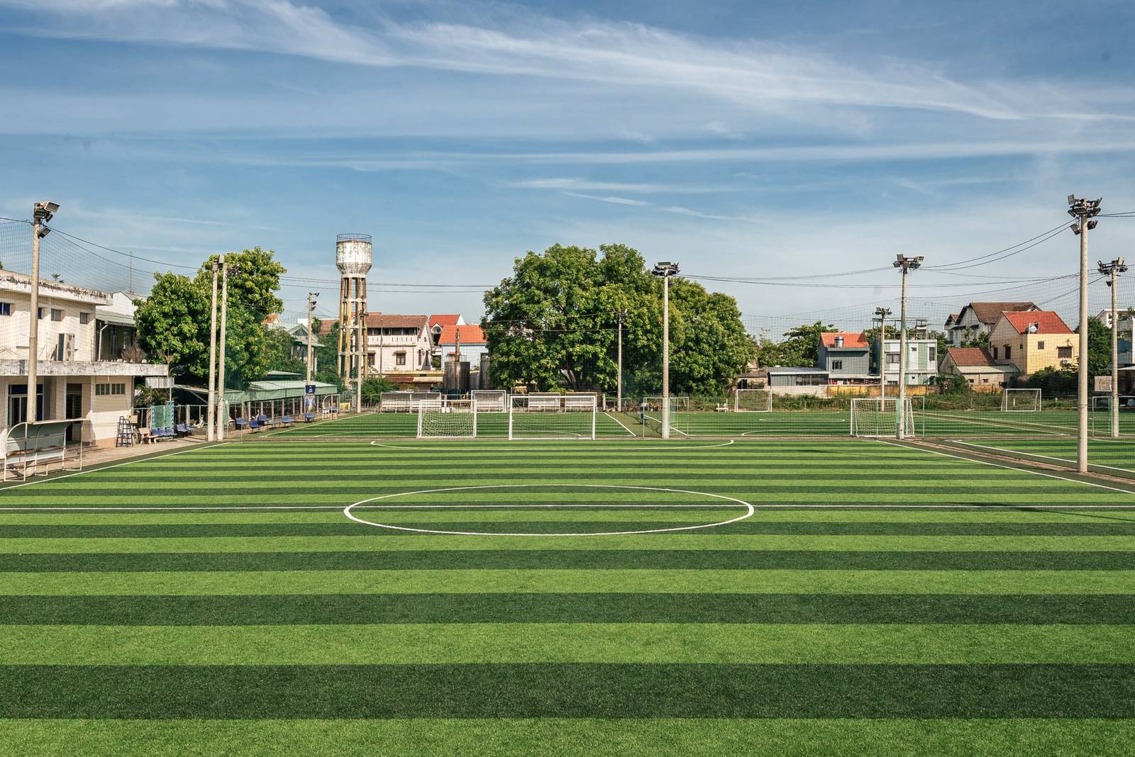 The artificial-turf football pitch